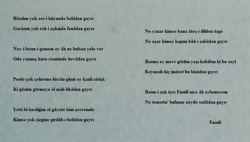 Hâsılım yok ser-i kûyunda belâdan gayrı