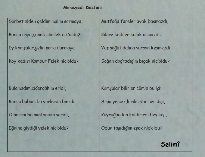 Mirasyedi Destanı halk şiiri